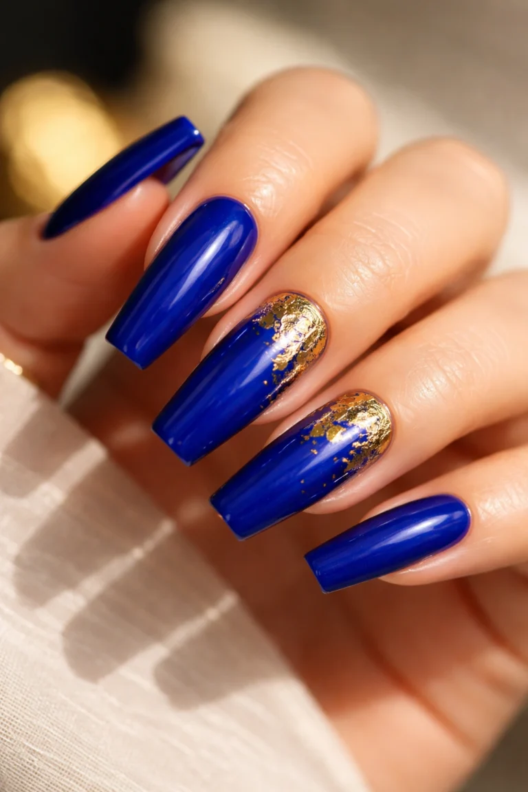 12 Royal Blue Coffin Nails for Long Nails
