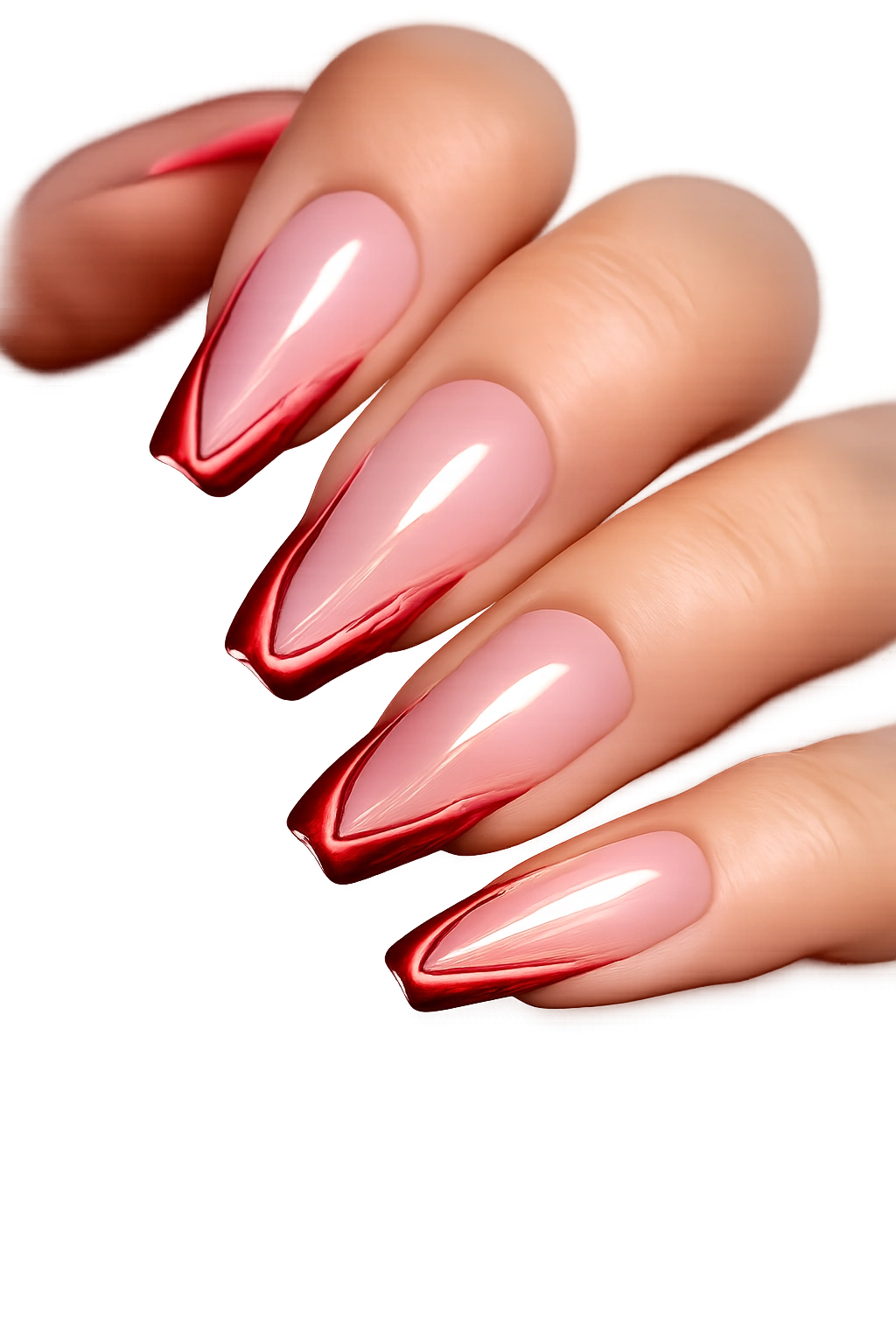 Nails with two ruby red lines and nude gap between them