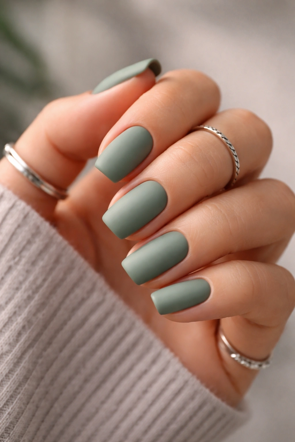Sage green nails with matte finish