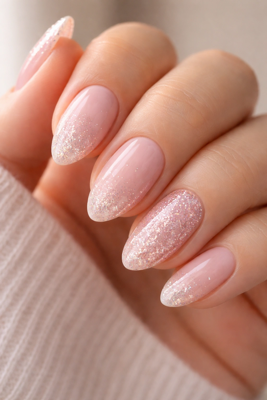Hand showing nail glitter distribution options for salon requests