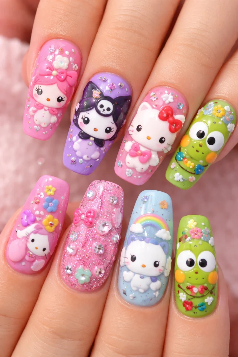 15+ Cute Hello Kitty Acrylic Nails to Recreate