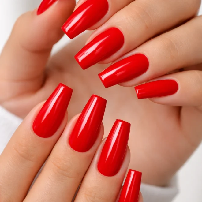 14 Red Coffin Nail Ideas for Medium Nails