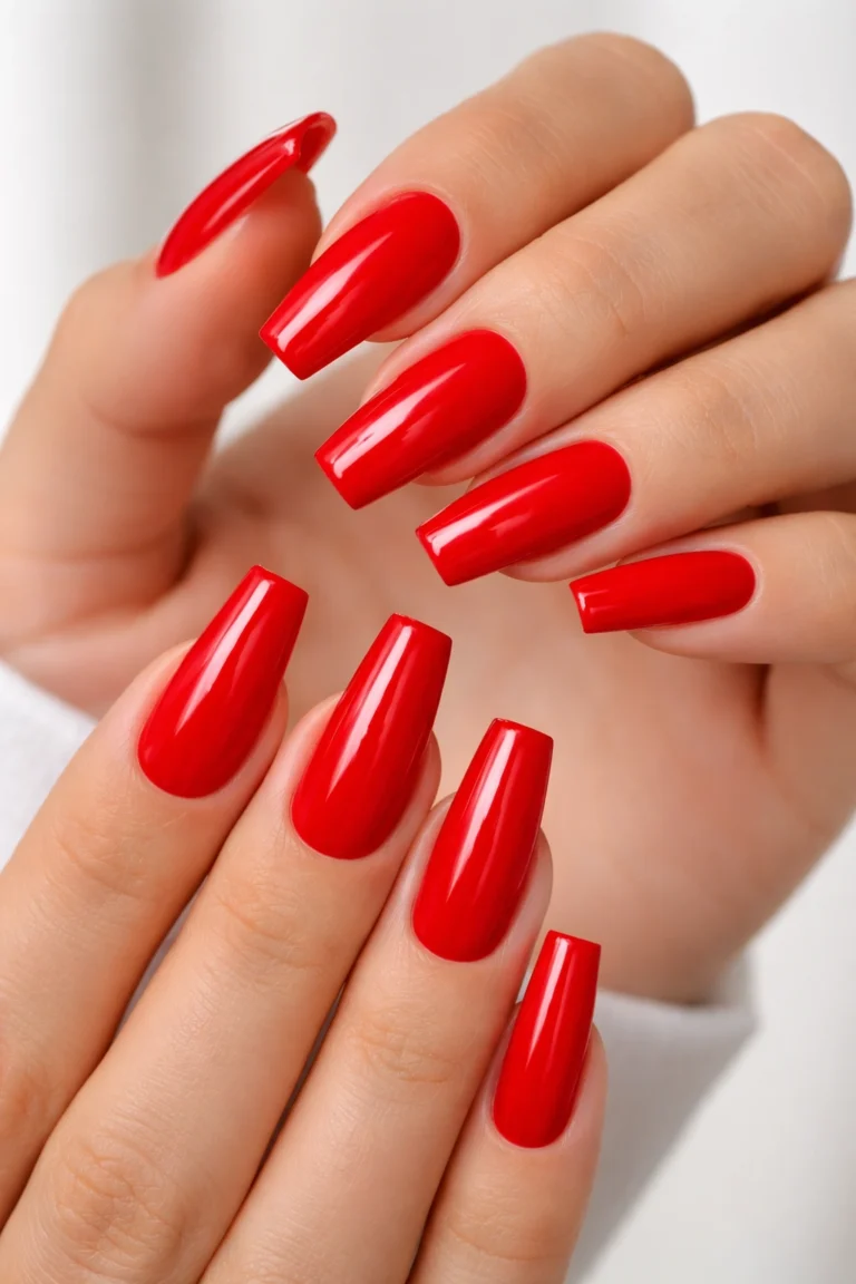 14 Red Coffin Nail Ideas for Medium Nails