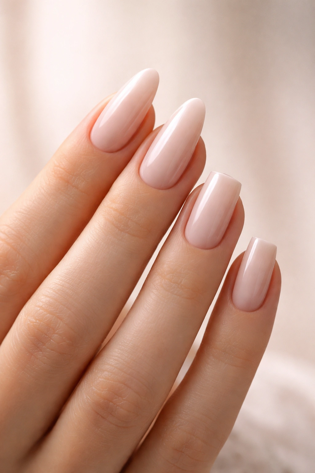 Hand with two nail shapes to represent seasonal shape switching.