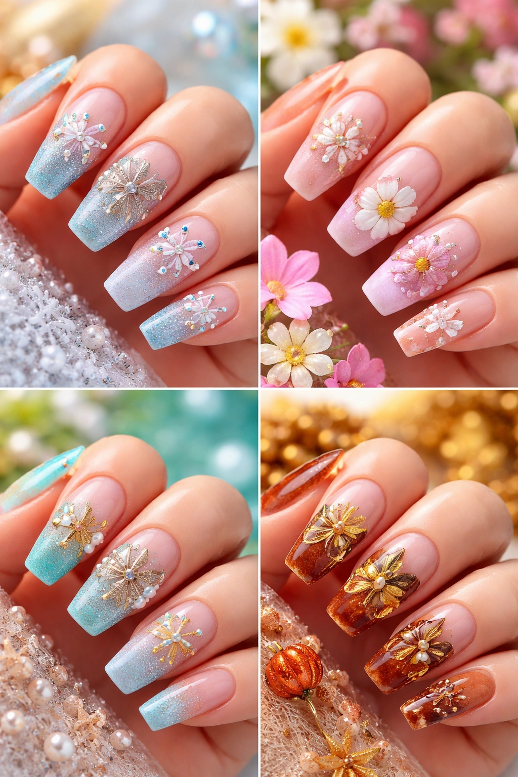 Seasonal themed nails with holiday-specific charms