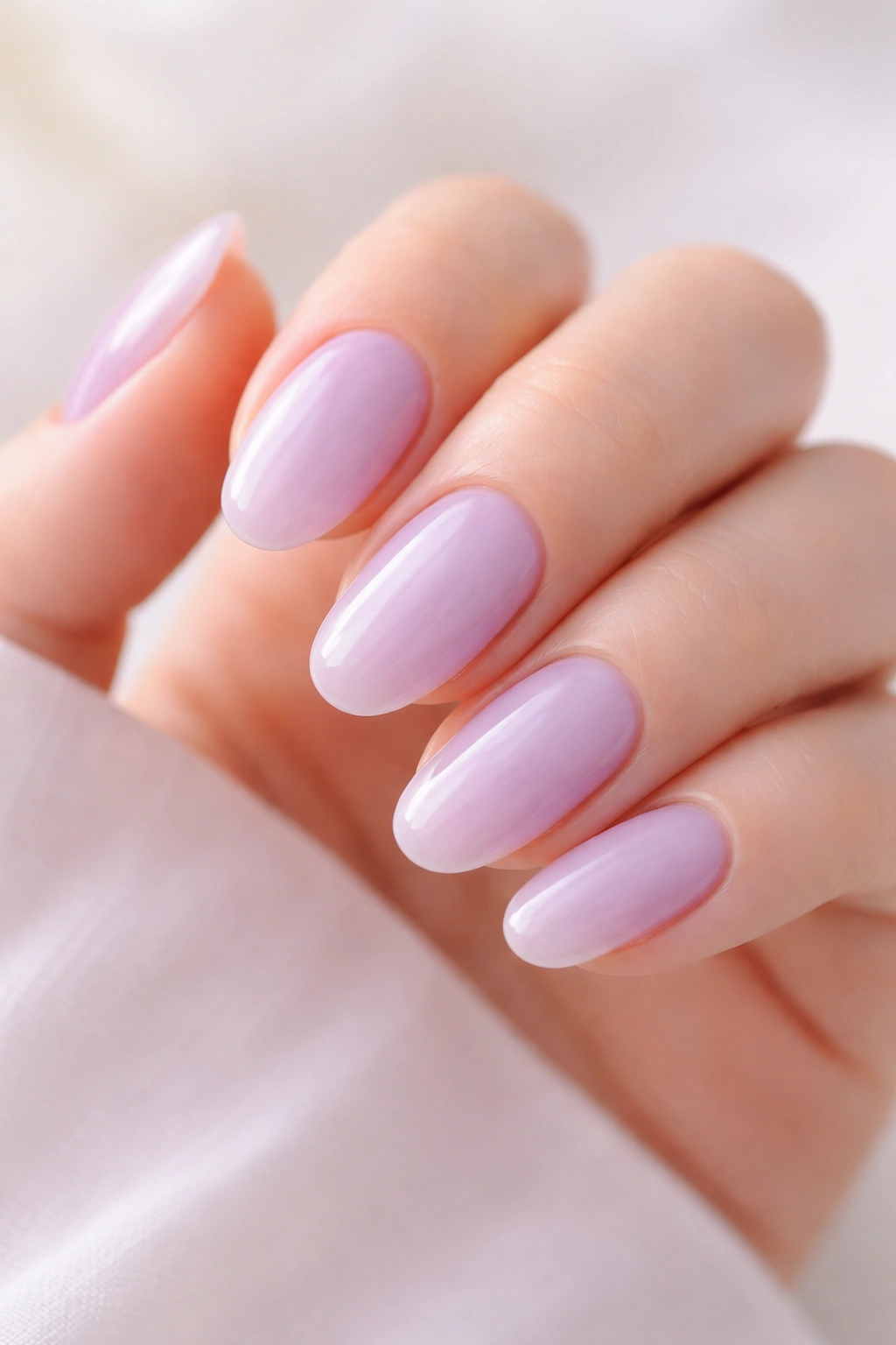 Sheer lavender nails with translucent finish