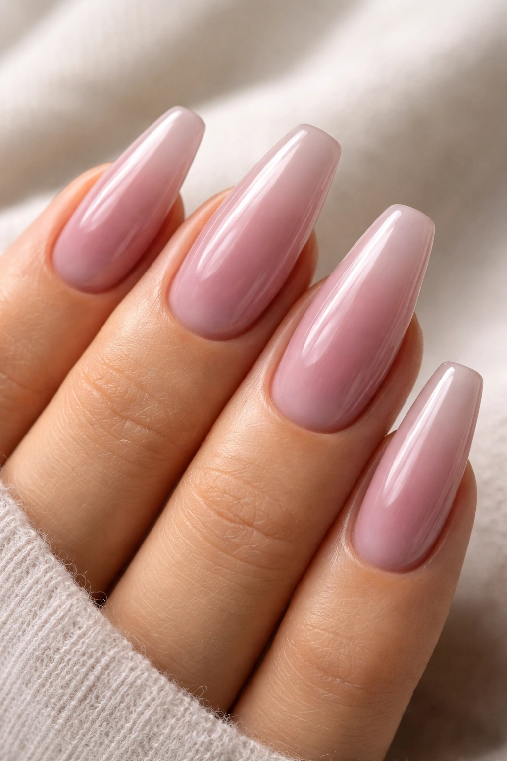 Sheer mauve nails with milky pink overlay
