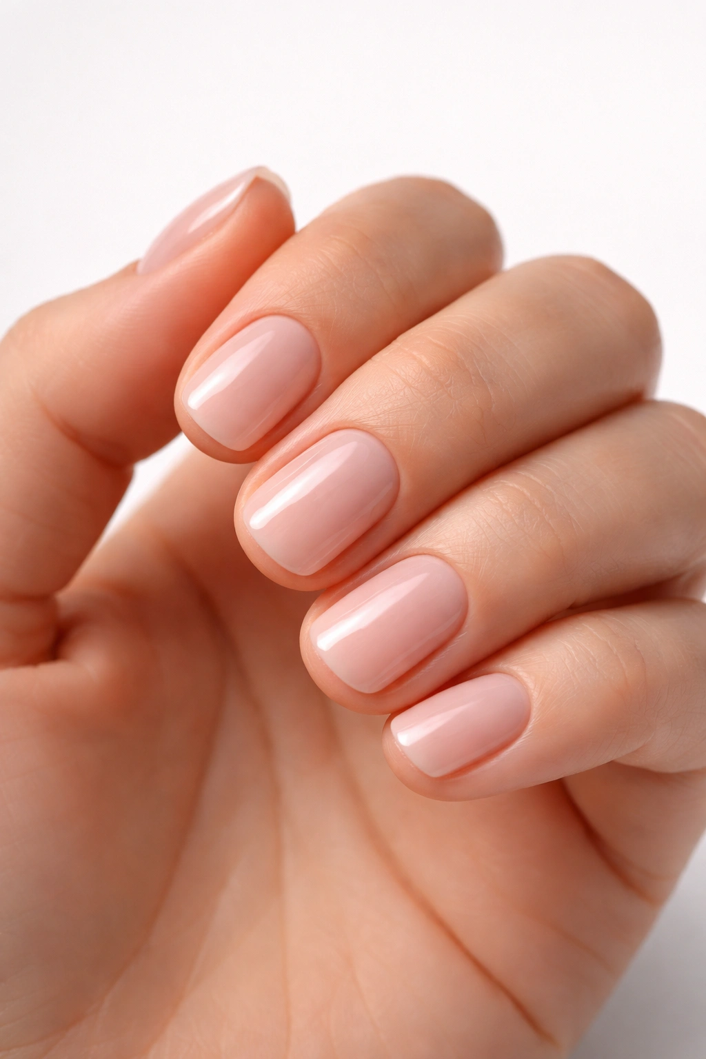 Shellac manicure on short nails with glossy finish