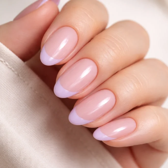 15 Short Lilac and Pink Almond Nails