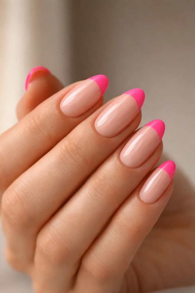 14 Short Hot Pink French Tip Almond Nails to Try
