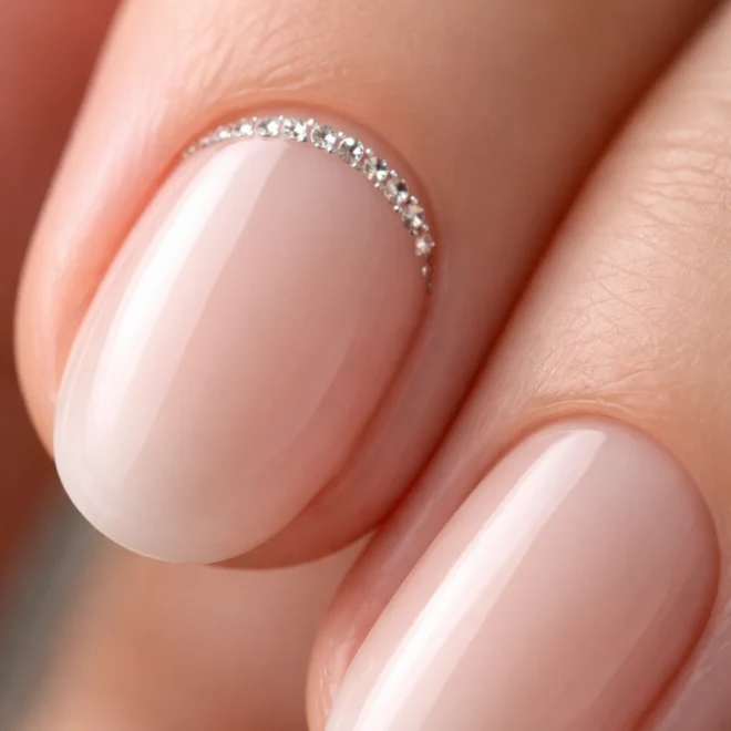 10 Short Oval Nails With Rhinestones That Shine