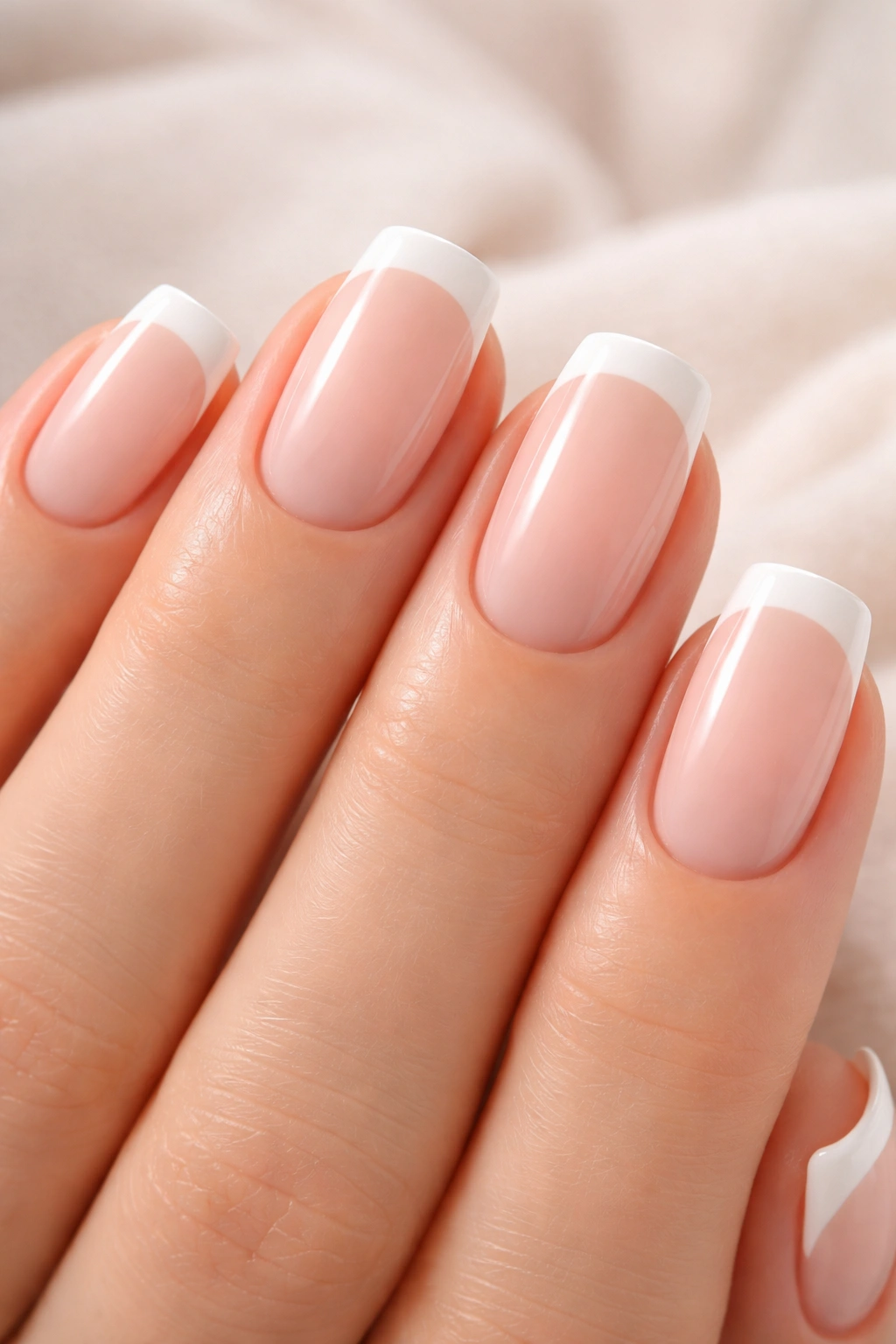 Close-up of healthy short squoval nails showing care and longevity