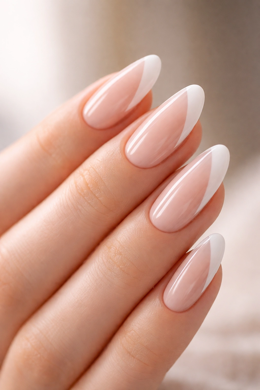 Almond nail with side french tip along edge