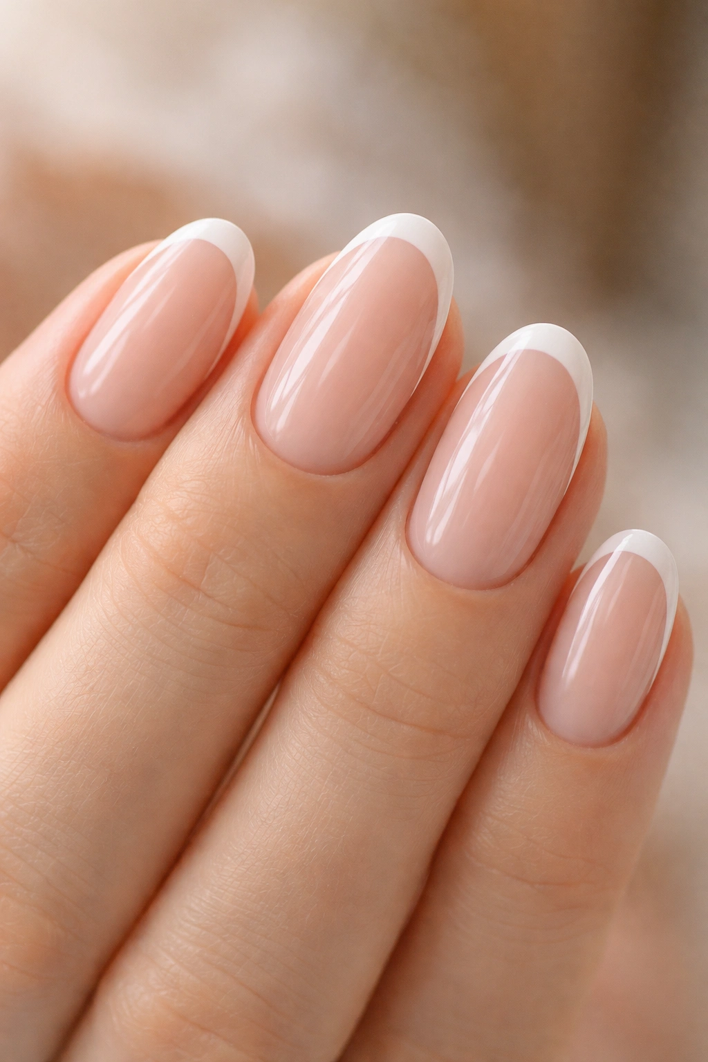 Short oval nails with skinny sidewall tips extending along sides