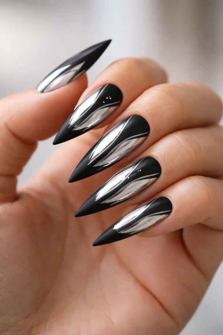 14 Black and Silver Stiletto Nail Ideas