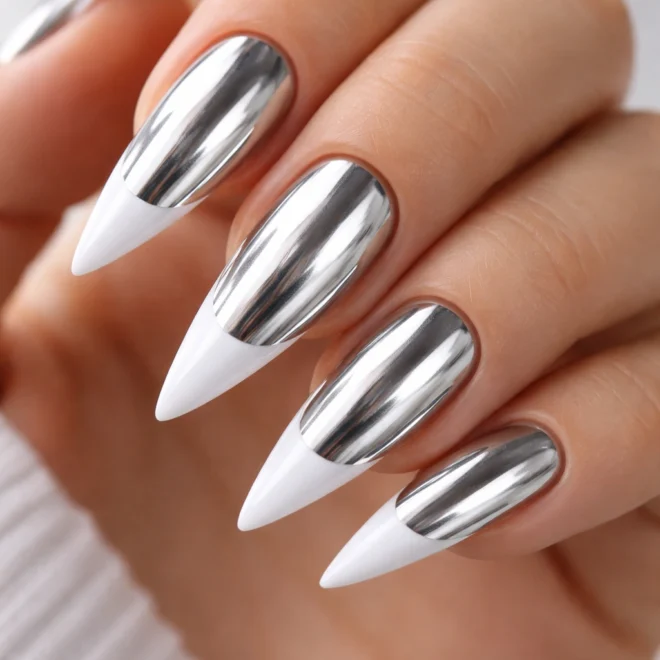 14 Chrome French Tip Stiletto Nail Ideas