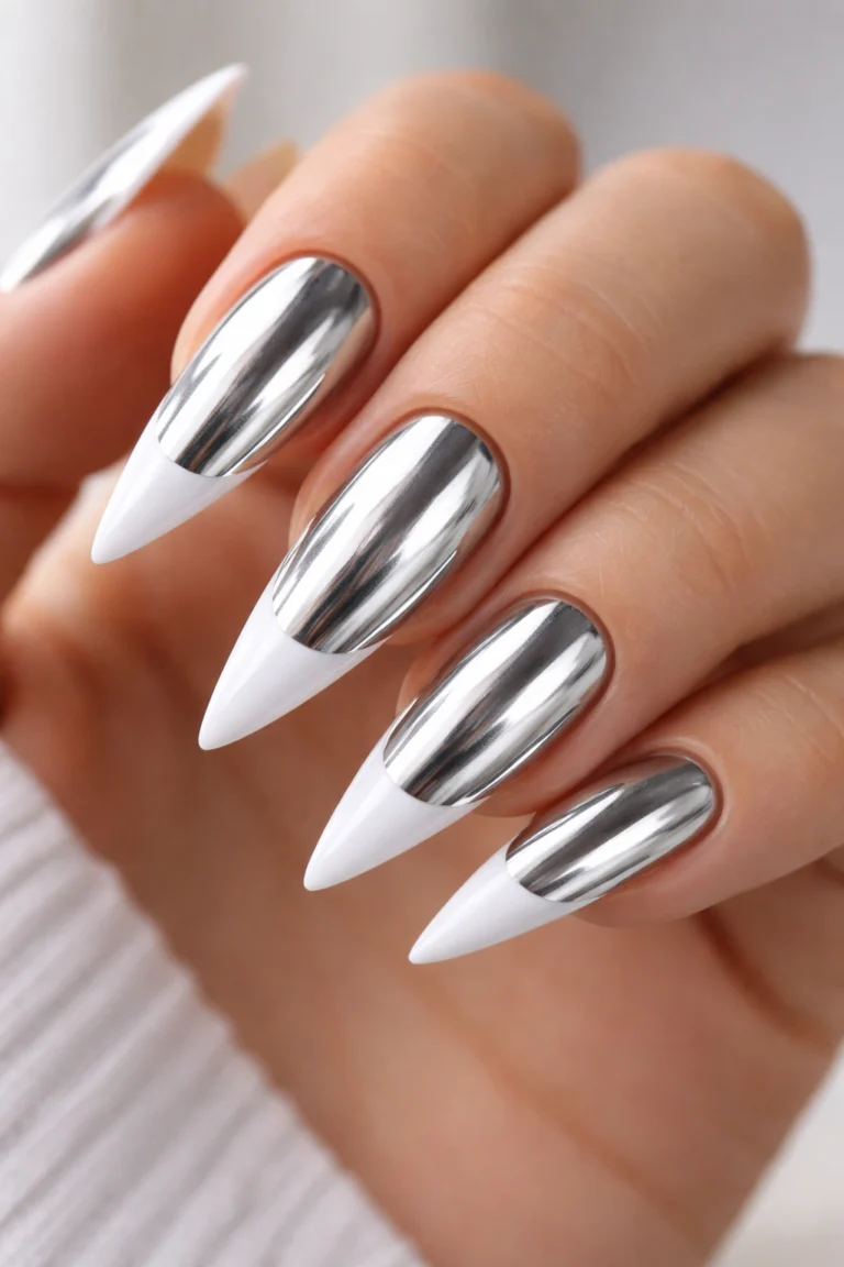 14 Chrome French Tip Stiletto Nail Ideas