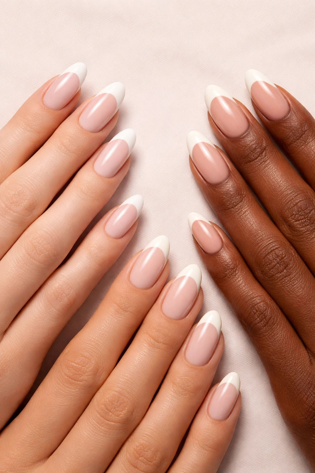 Diverse hands with oval nails and varied tip colors