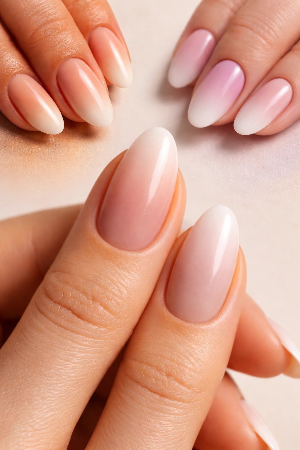 Nail gradient showing warm beige to mauve for skin-tone compatibility