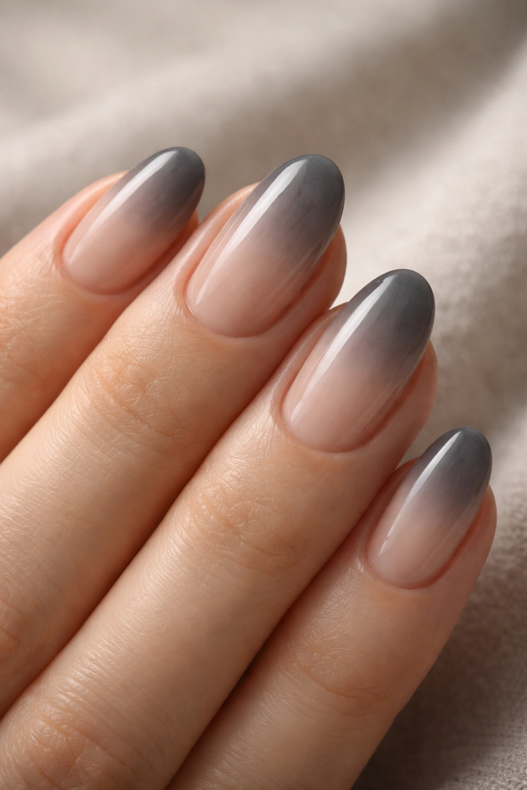 Smoky ombre fade on short almond nails