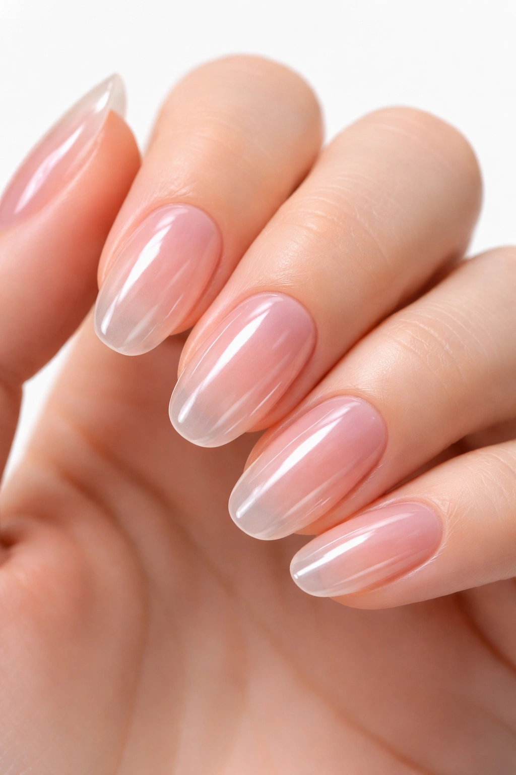 Hand nails with translucent glass-like soap nails