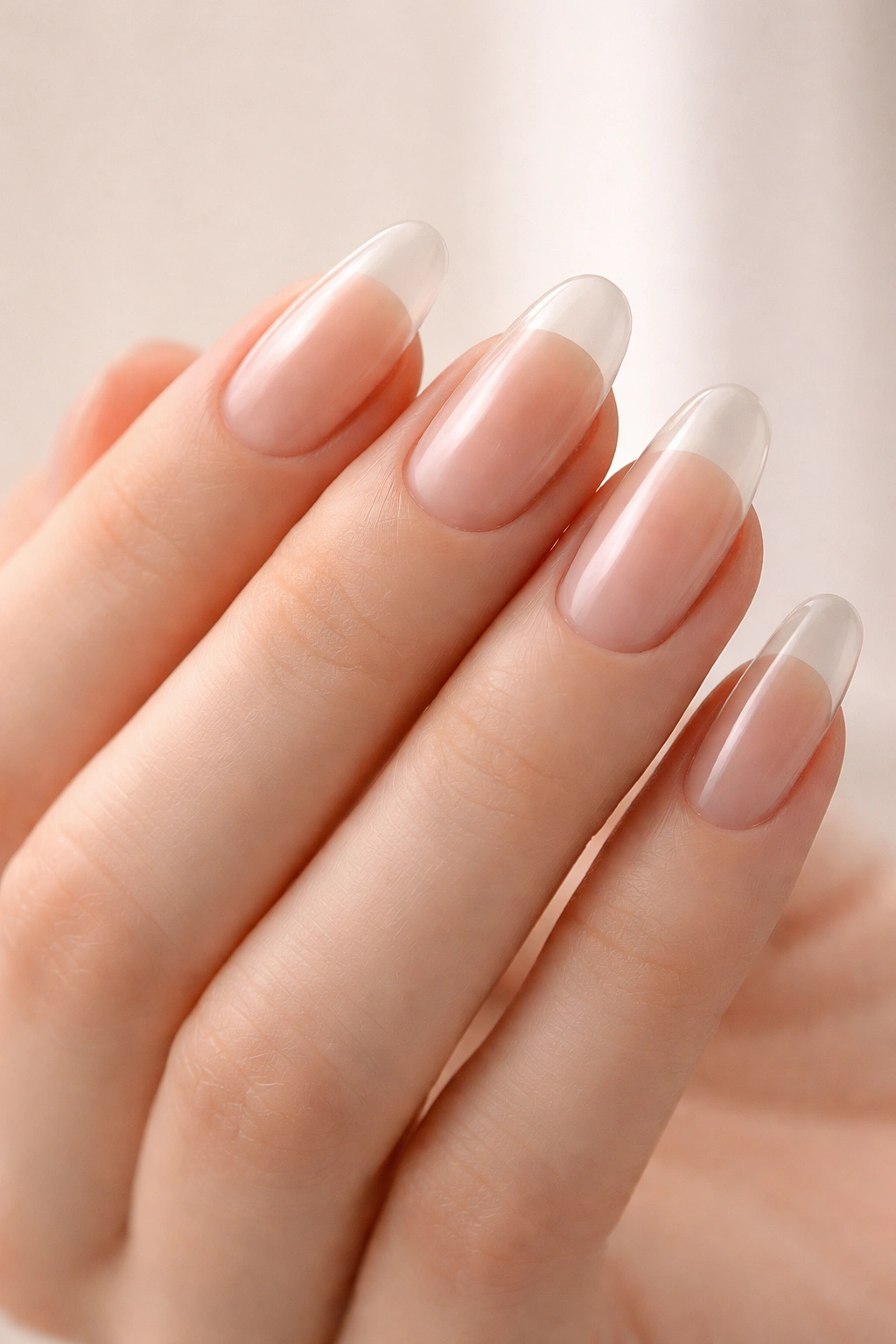 Hand with soft gel tips providing gentle length on nails