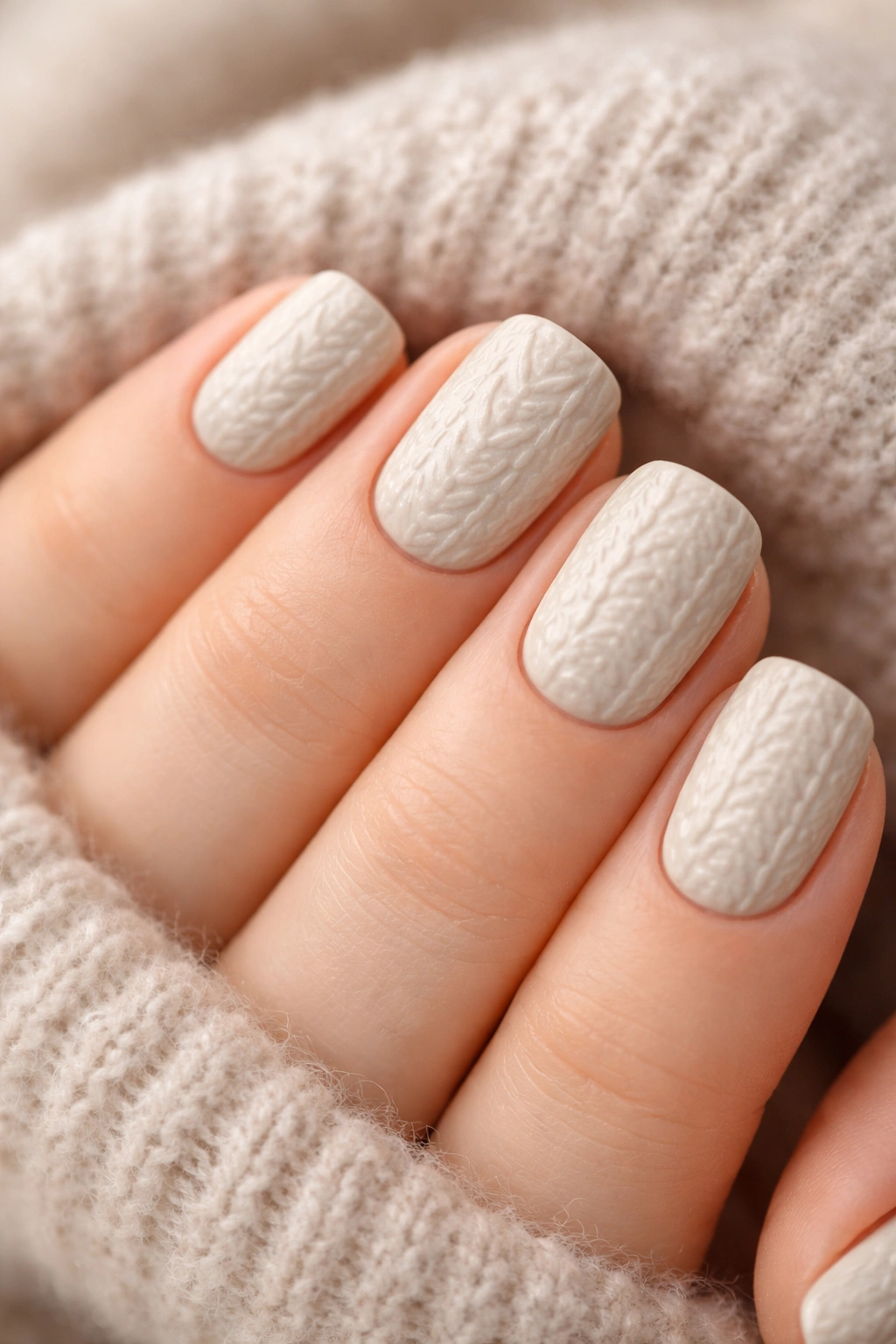 Oatmeal nails with embossed texture