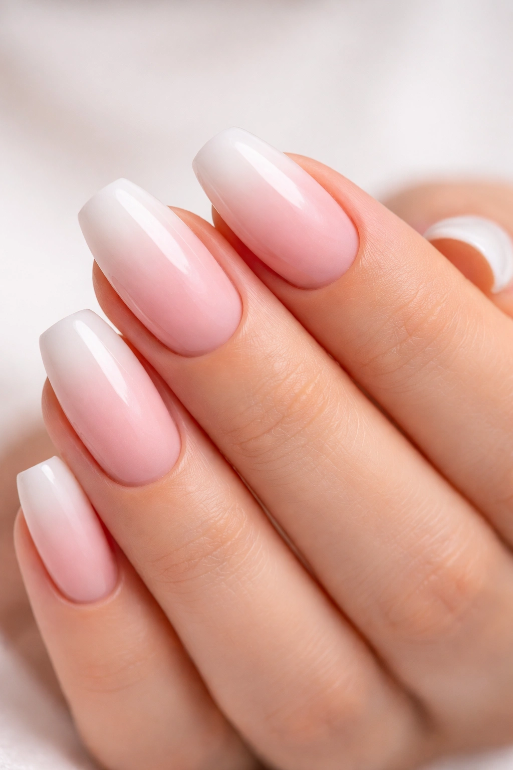 Soft ombré baby boomer nails on short ballerina shape