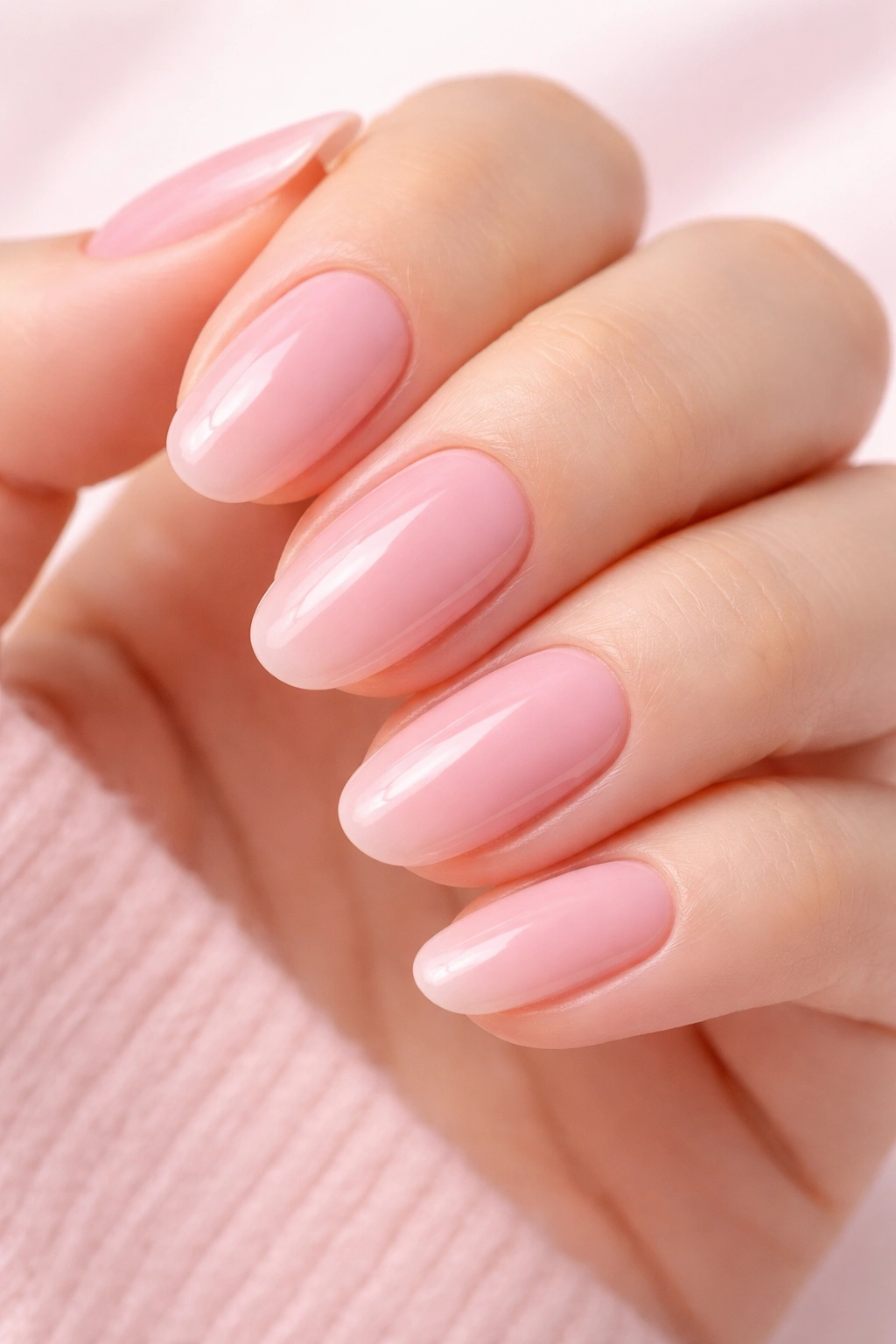 Soft pink nails in blush to rosy shades