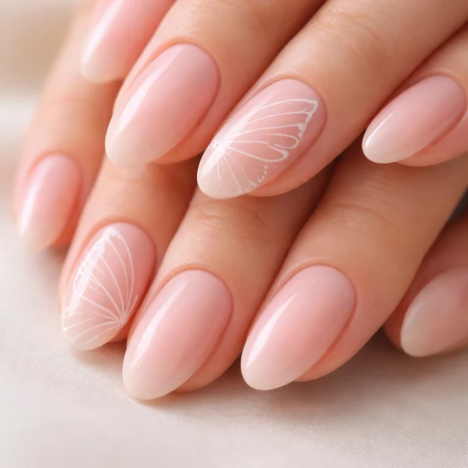 18 Short Almond Nails With Butterfly Art