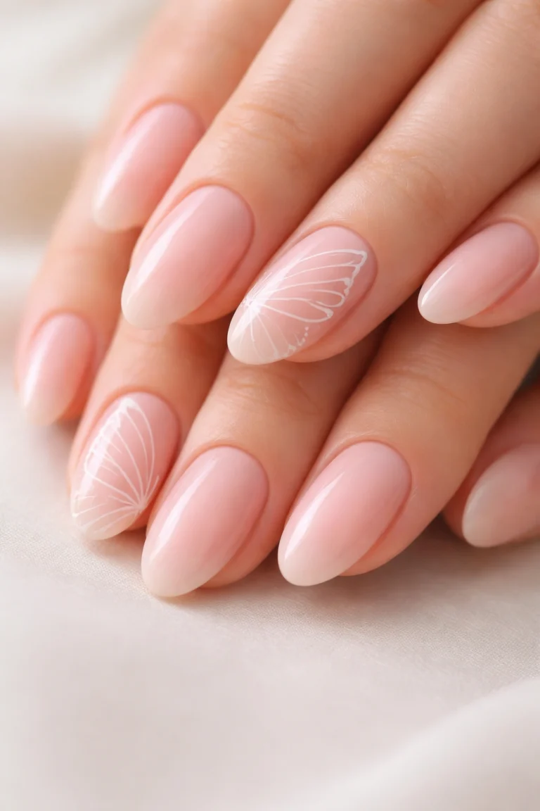 18 Short Almond Nails With Butterfly Art