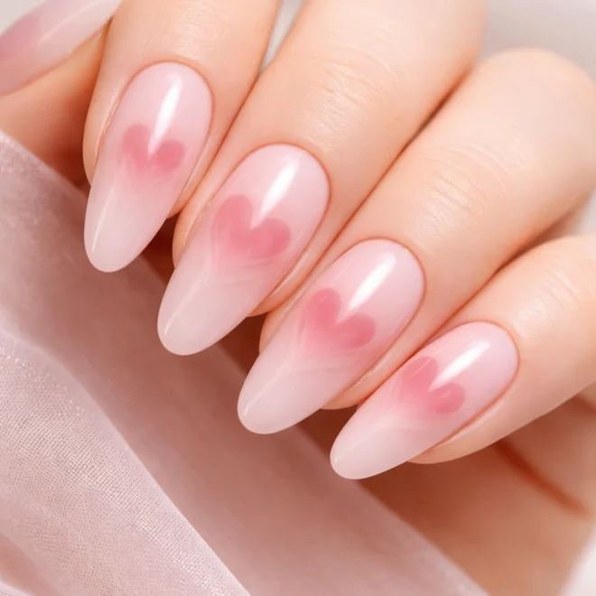 12 Long Round Heart Nails for a Date Night Set