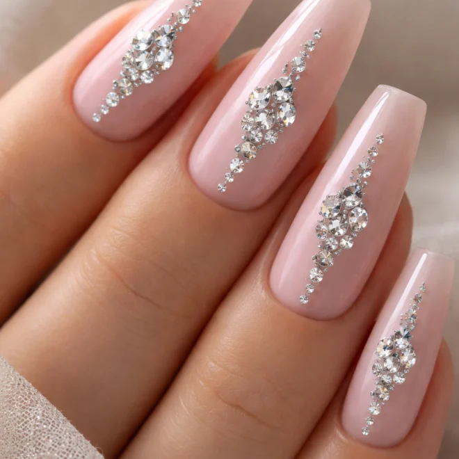 15 Medium Coffin Nails With Rhinestones