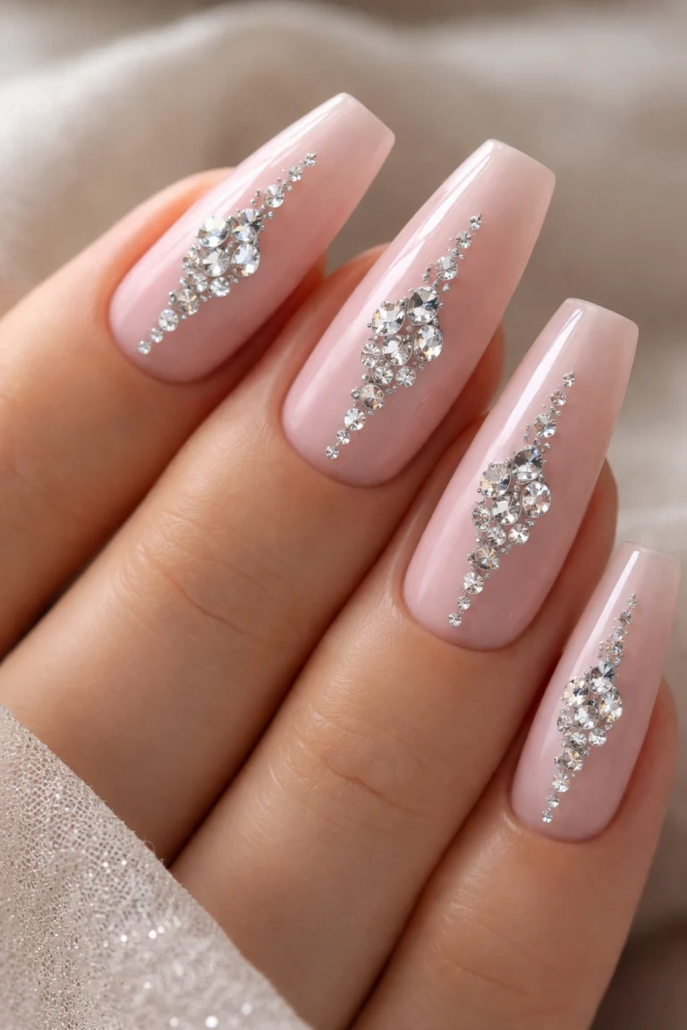 15 Medium Coffin Nails With Rhinestones