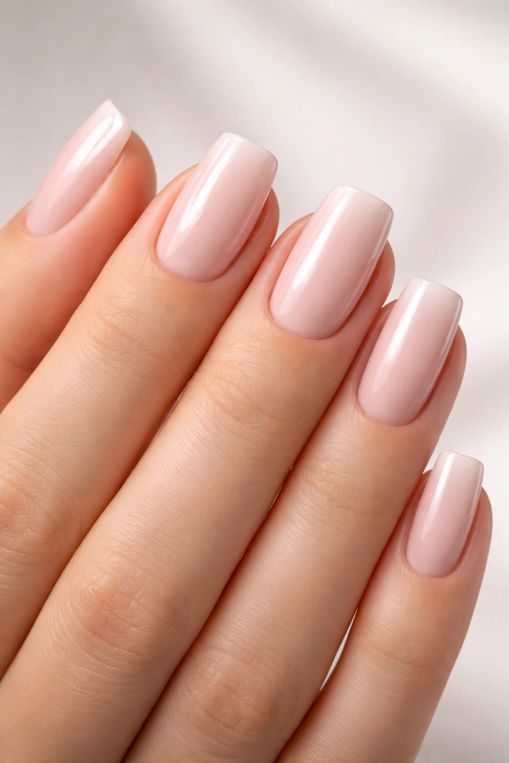 Close-up of soft square nails with straight sides and rounded corners