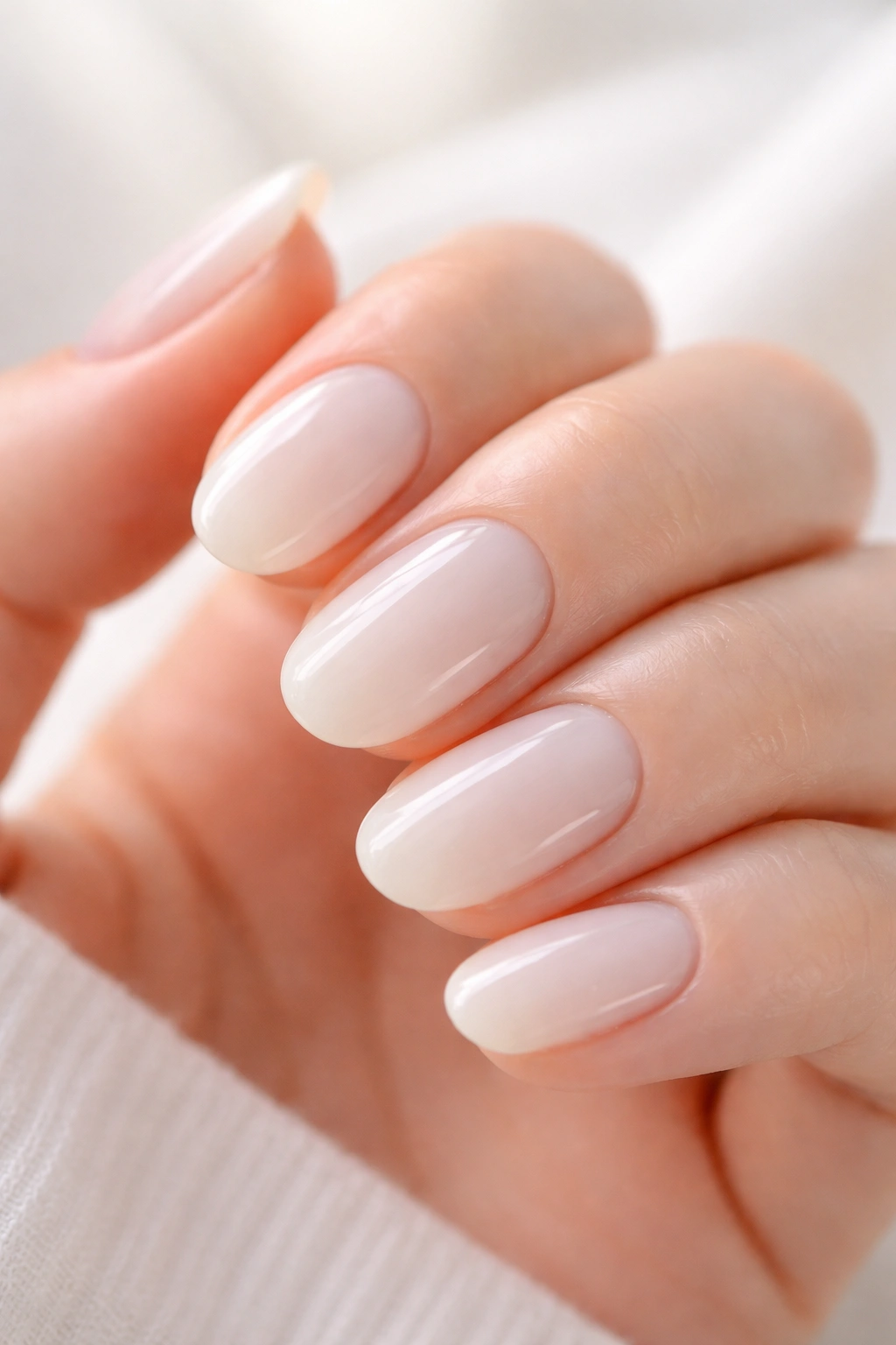 Translucent jelly finish on short oval nails