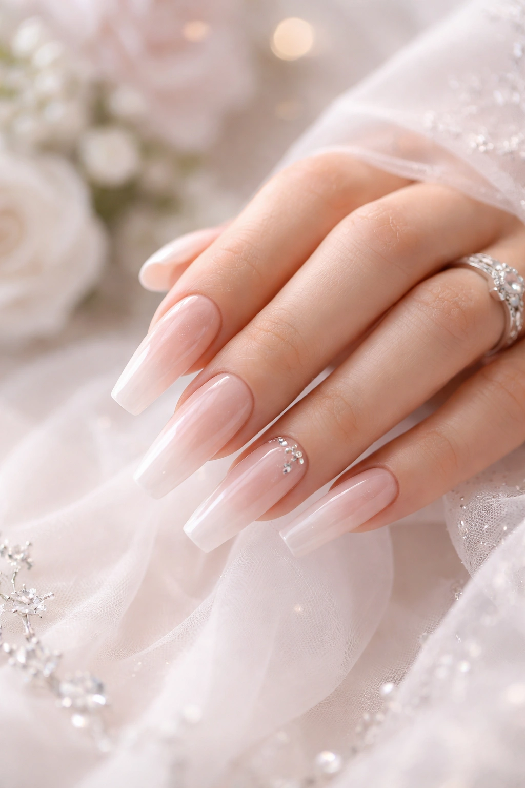 Elegant hand with long acrylic nails for special occasions