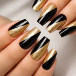 14 Black and Gold Coffin Nails for Medium Nails