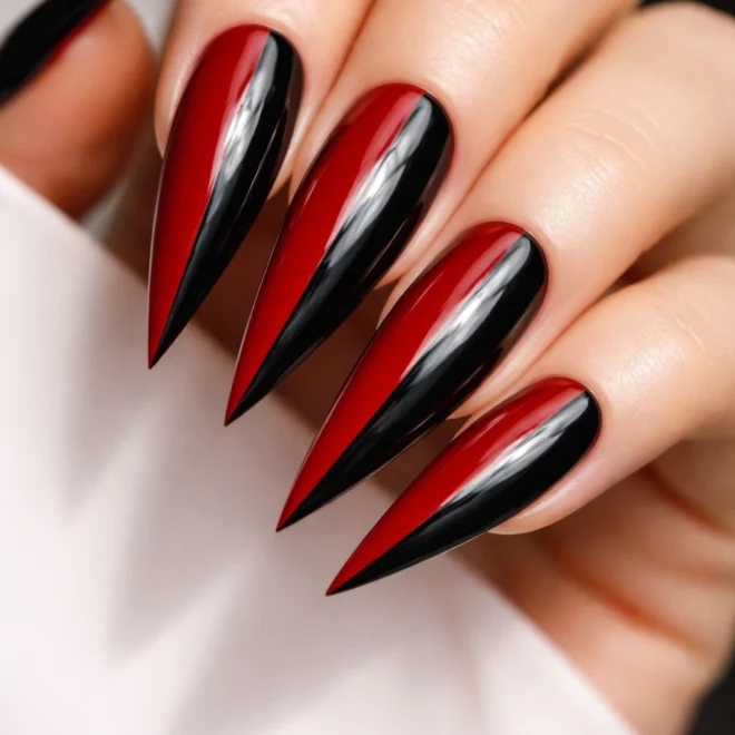 15 Red and Black French Tip Stiletto Nails
