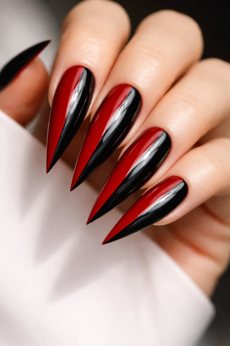 15 Red and Black French Tip Stiletto Nails