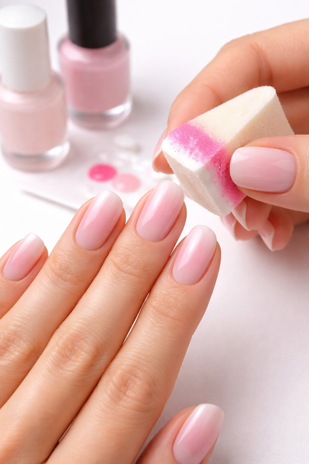 Nails displaying gradient created with sponge technique