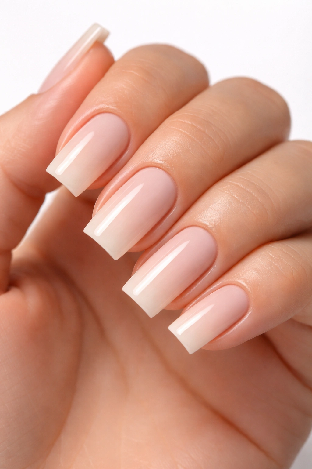 Close-up of square nails on a hand