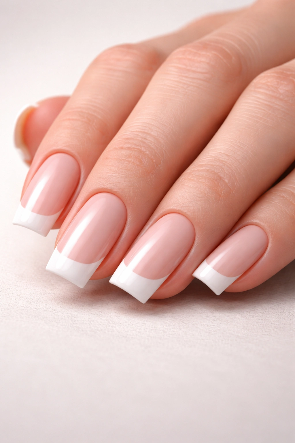 Close-up of square-edged fingernails showing crisp corners and straight edges