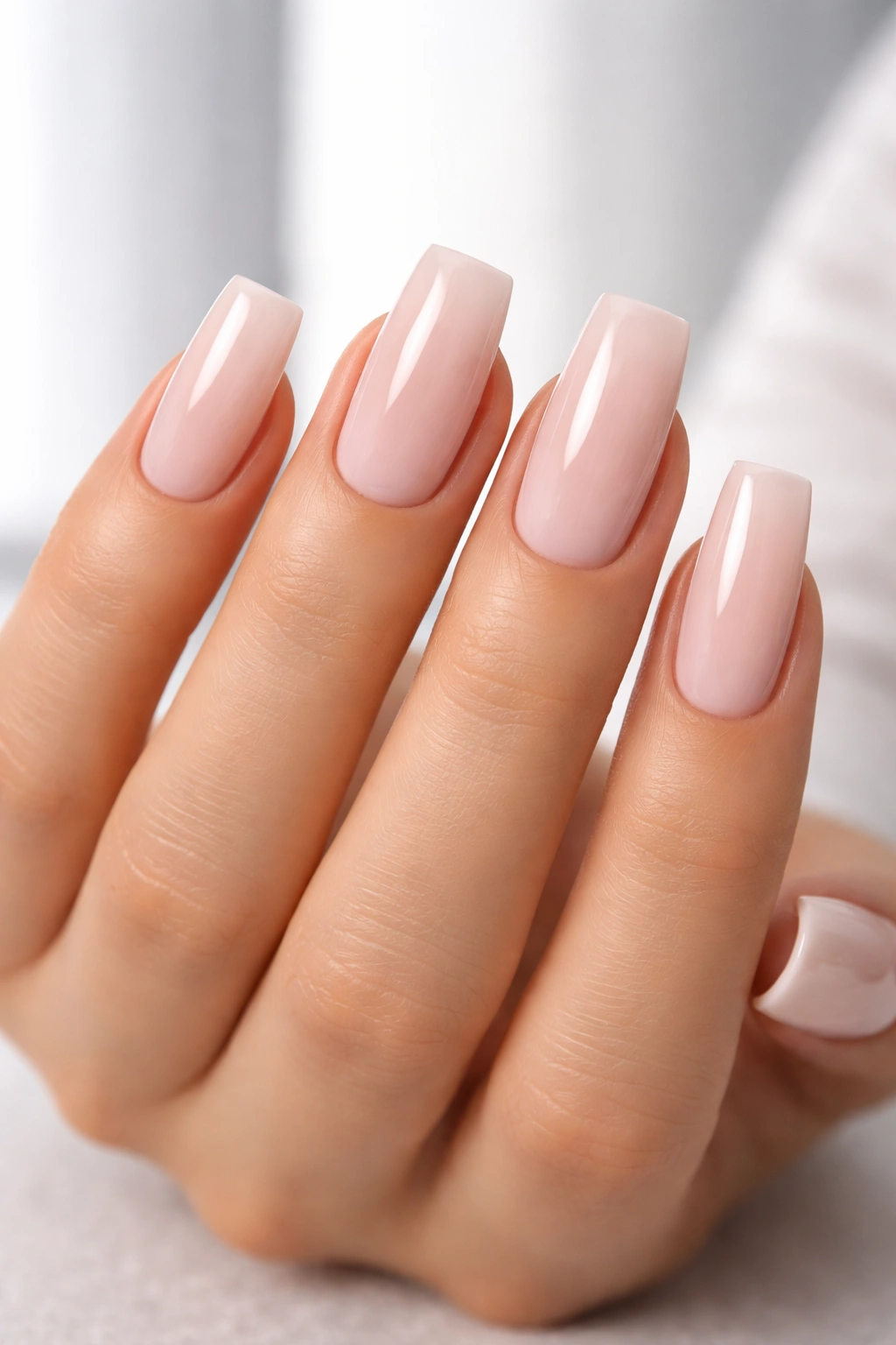 Close-up of square nails with crisp straight edges