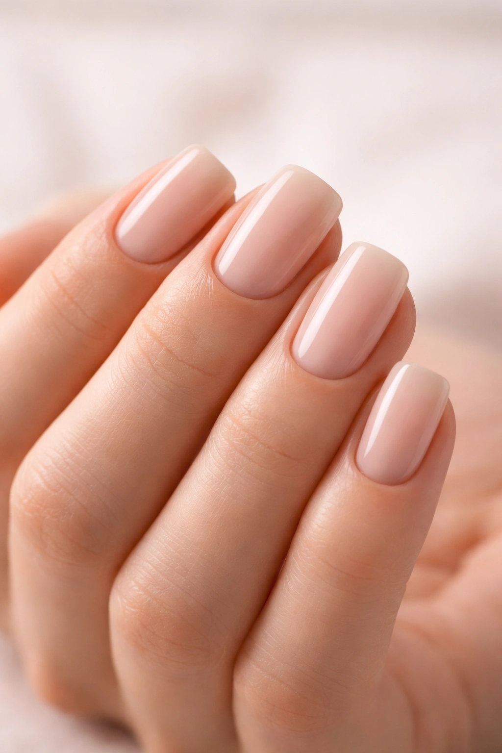Close-up of a hand with squoval nails tailored to finger shape