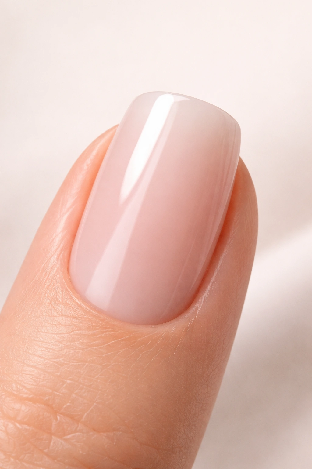 Close-up of a squoval nail showing tapered sides and squared-off tip
