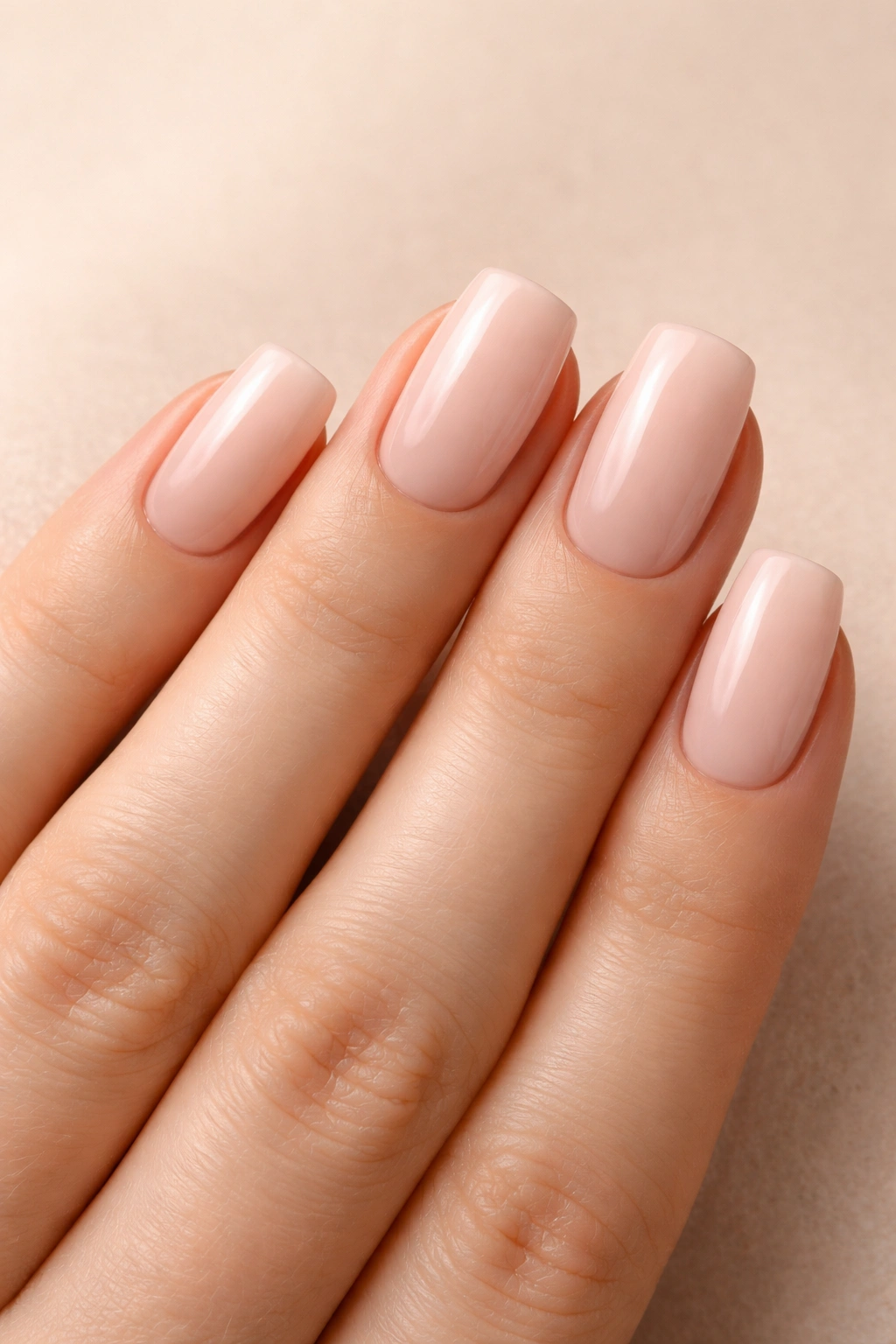 Close-up of squoval nails viewed from above with straight sides and flat top