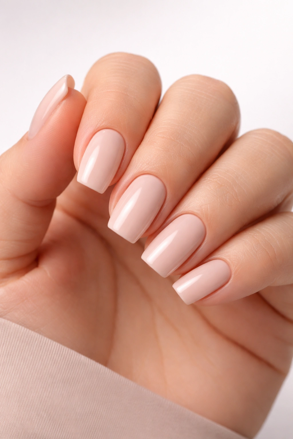 Close-up of squoval nails with straight sides and rounded corners
