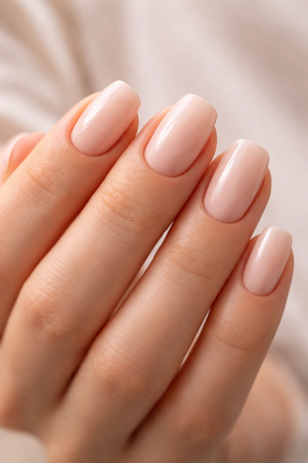 Close-up of a hand with squoval nails showing balanced shape