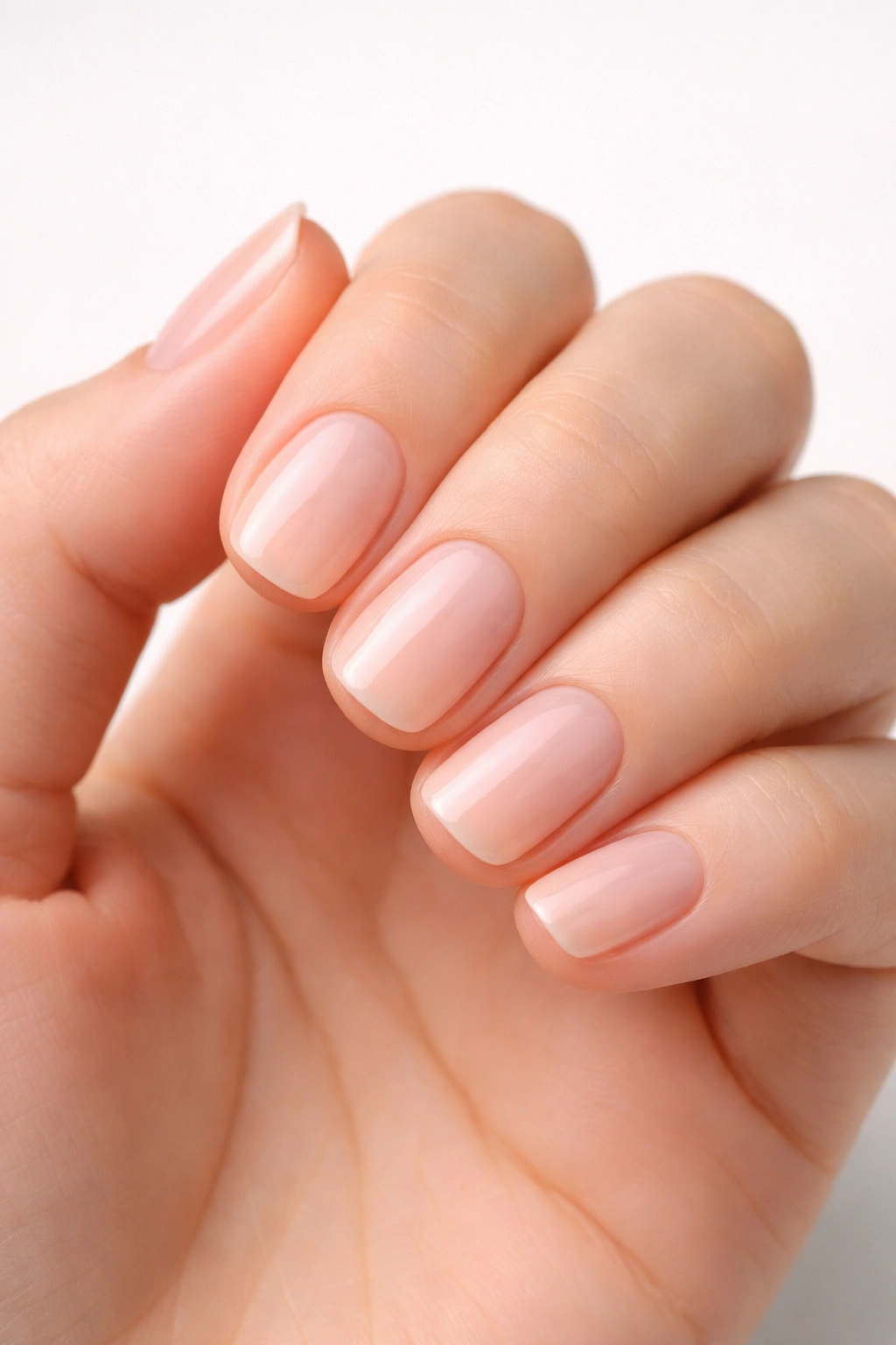 Close-up of hand with squoval short nails
